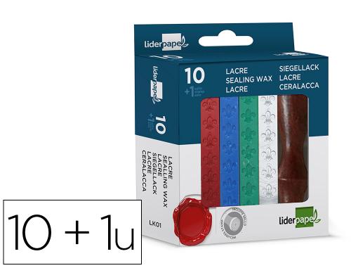 Papeterie Scolaire : Cire cacheter liderpapel sceau inclus coloris assortis - boite de 10 batons de 12g