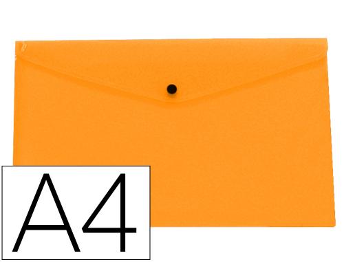 Pochette enveloppe liderpapel polypropylene 180 microns a4 297x210mm 50f fermeture bouton orange fluo opaque
