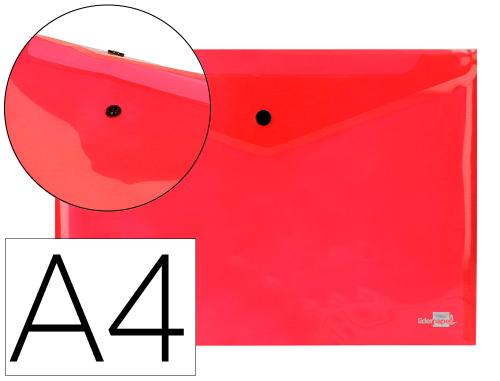 Pochette enveloppe liderpapel polypropylène 180 microns a4 297x210mm 50f fermeture bouton résistant transparent rouge