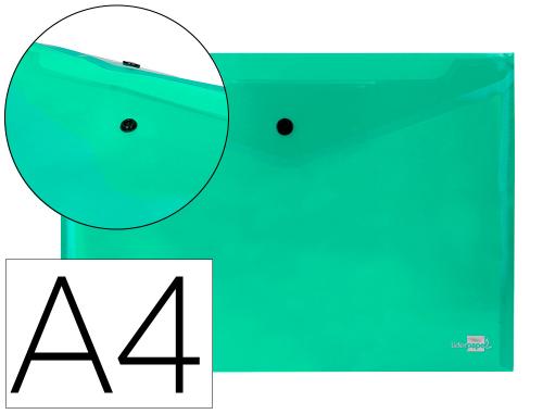 Pochette enveloppe liderpapel polypropylène 180 microns a4 297x210mm 50f fermeture bouton résistant transparent vert