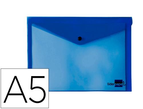 Pochette enveloppe liderpapel polypropylène 180 microns a5 210x148mm 50f fermeture bouton résistant transparent bleu